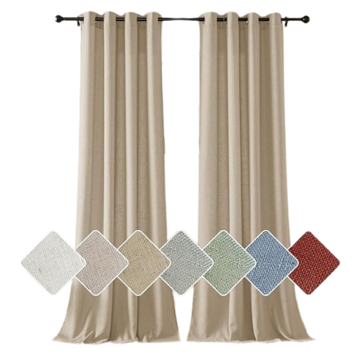 Пердета с халки, полупрозрачни, с лен и полиестер, рустик стил, 140 х 156 см, комплект от 2, сиво бежово