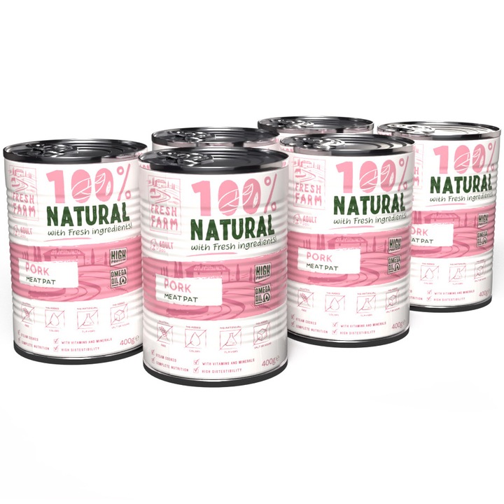 Мокра храна за кучета Fresh Farm, Smooth Pate със свинско месо, 6x400 гр