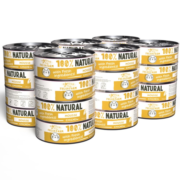 Hrana umeda pentru pisici, Fresh Farm, Mousse Pate cu pui, 24x85g