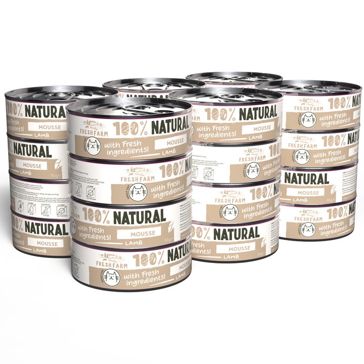 Hrana umeda pentru pisici, Fresh Farm, Mousse Pate cu miel, 24x85g