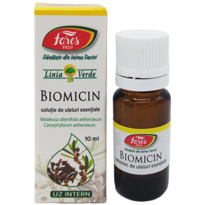 Solutie uleiuri esentiale Biomicin Plus, "Linia Verde" pentru uz intern si extern, 10ml, Laboratoarele Fares Orastie
