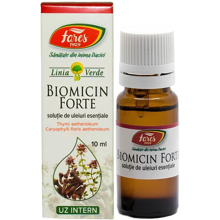 Biomicin Forte illóolaj oldat, "Green Line" belső és külső használatra, 10 ml, Laboratore Fares Orastie