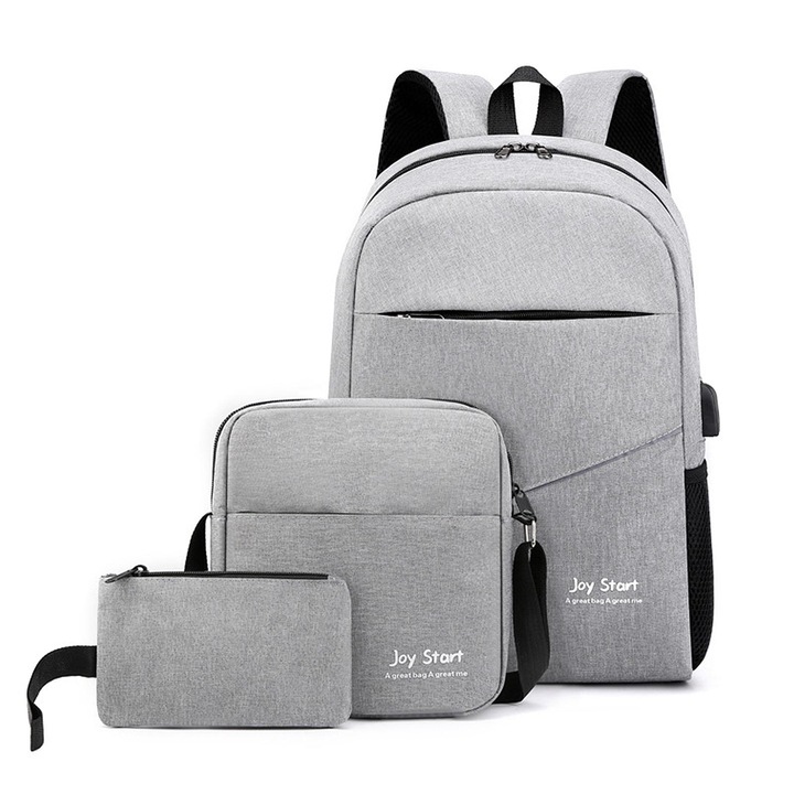 Rucsac multifunctional 3 in 1, Rezistent la apa, cu Port de incarcare USB, smart casual pentru Business/ Calatorii si Laptop 15,6 inchi, RoHS, 30cm X 45cm, Gri