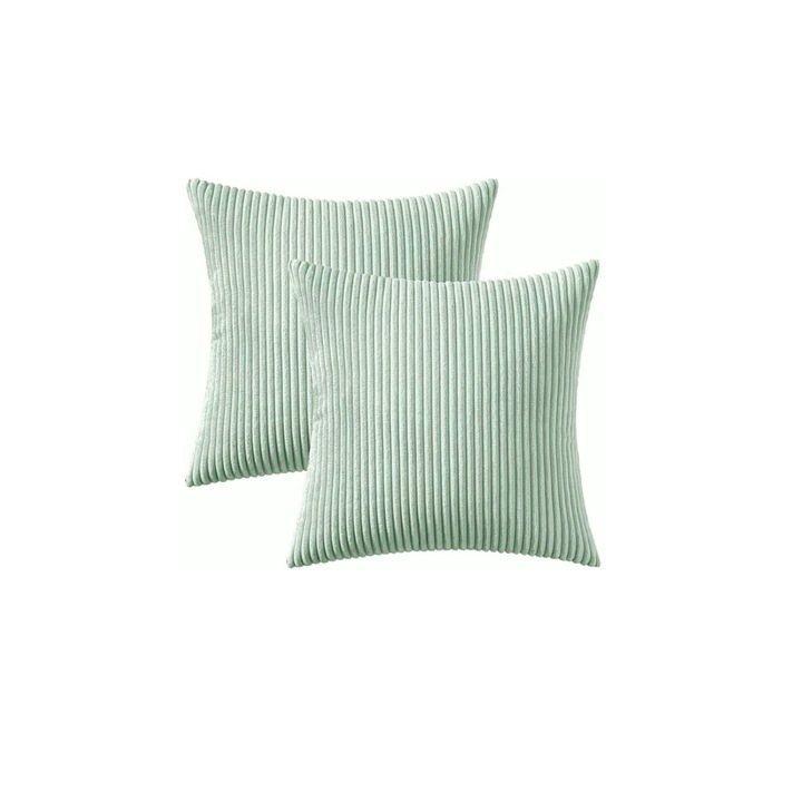 Huse pentru Perne Decorative, MIULEE, Model cu Dungi, Catifelate, Moi si confortabile, Stil Modern, Set 2 bucati, 50 x 50 cm, Verde pal