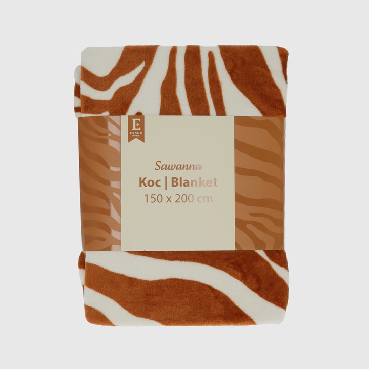 Patura confortabila, Model SAWANNA, Motiv de zebra, ESSEX, 150x200 cm, Portocalie