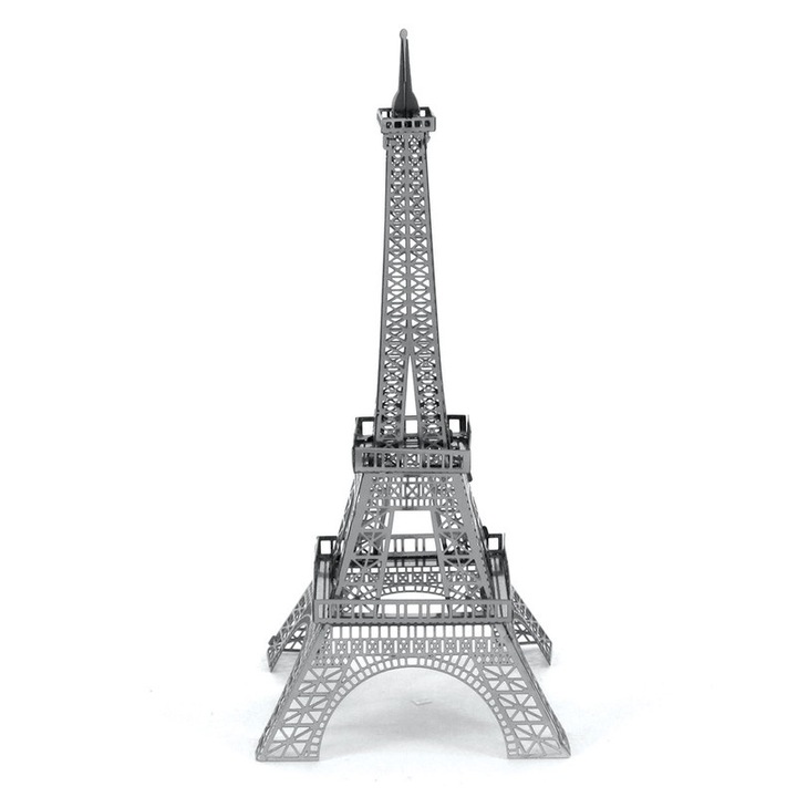 Puzzle 3D metalic Turnul Eiffel, 13 piese, argintie, 5x9x5cm