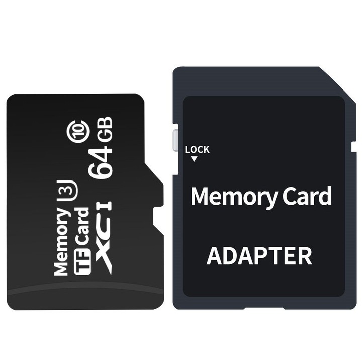 Card De Memorie cu Adaptor Inclus, TF MicroSD VALA® Premium, 64 GB, Clasa 10 U3, Pentru Camera Auto, Telefon, Aparat Foto, HUB, Console, Negru