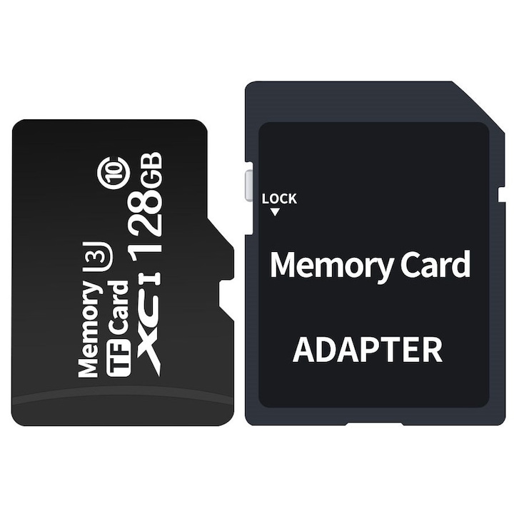 Card De Memorie cu Adaptor Inclus, TF MicroSD VALA® Premium, 128 GB, Clasa 10 U3, Pentru Camera Auto, Telefon, Aparat Foto, HUB, Console, Negru