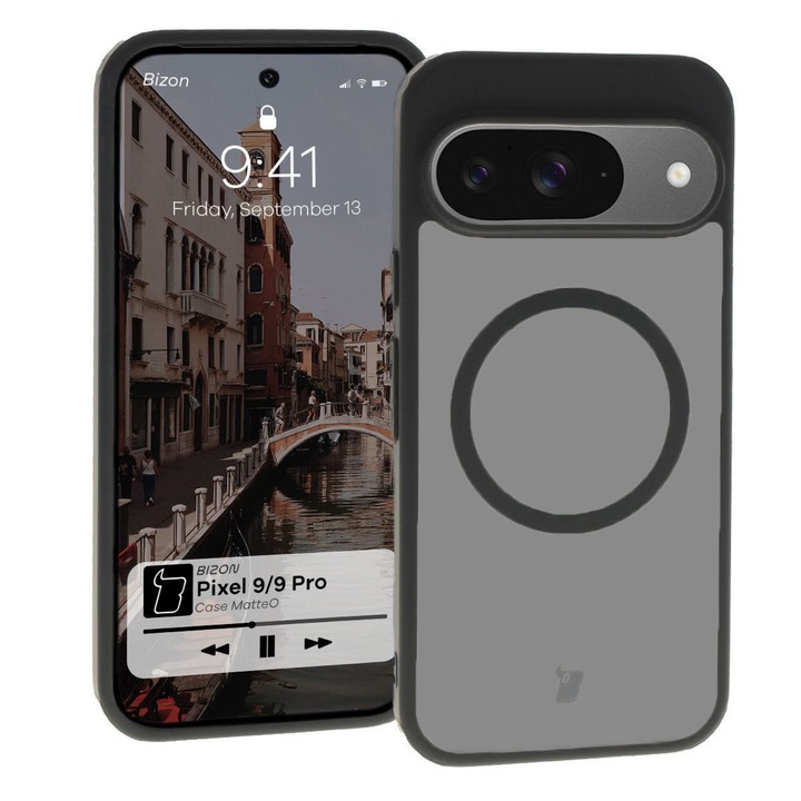 Tok, Bizon Case MatteO kompatibilis Google Pixel 9 / 9 Pro, Áttetsző fekete színnel