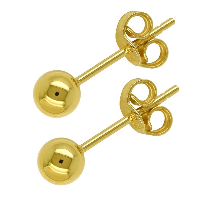 Cercei, KingGold, Sfere 4 mm, Aur galben 585 (14K), 0.39 g, Marime S, Finisaj lustruit, Design clasic si elegant, Brosa de siguranta, Universal, Durabil, Cutie de bijuterii, Panza de lustruit