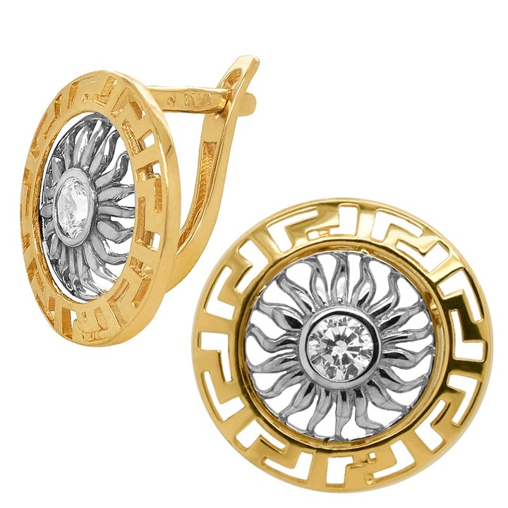 Cercei din aur cu zirconii, KingGold, forma neregulata, 14K