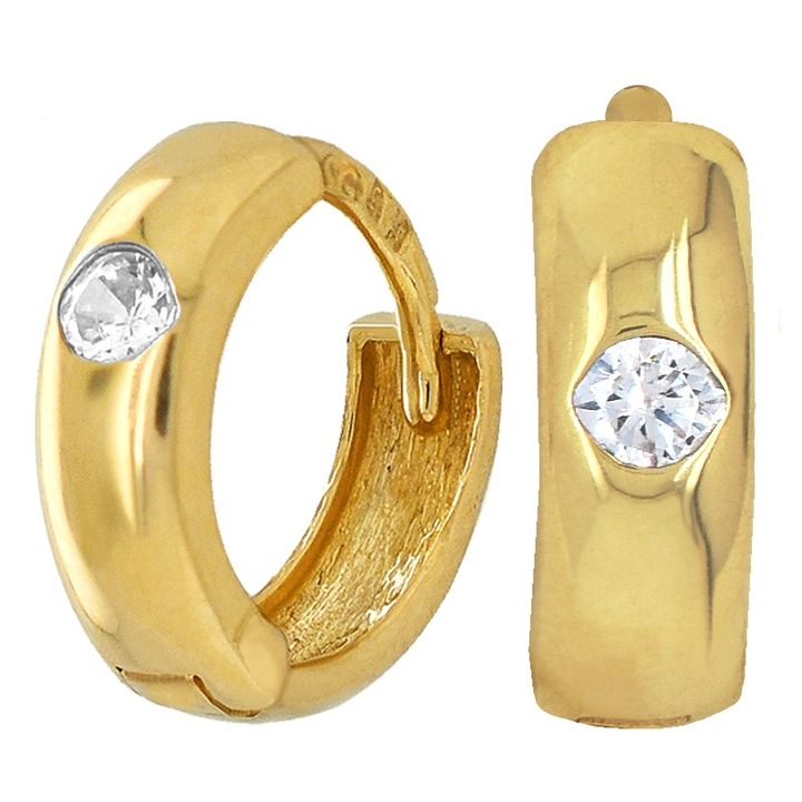 Cercei din aur pentru fetite cu zirconii, KingGold, design rotund, 14K