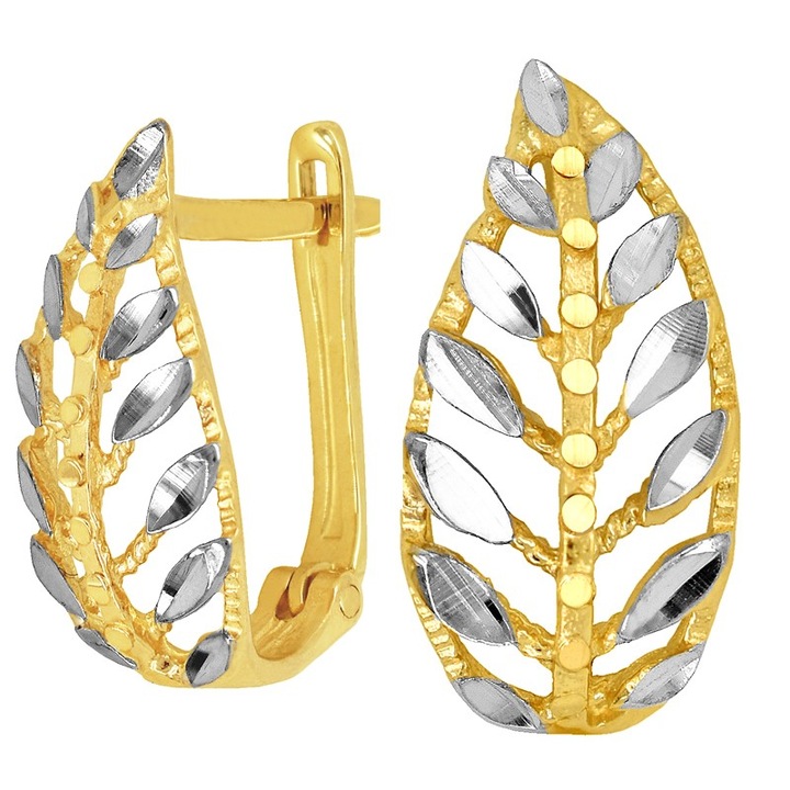 Cercei din aur cu design frunze, KingGold, 14K