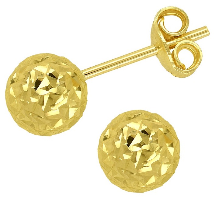 Cercei, KingGold, Stalpi L, Aur galben de 14K (585), 7 mm, Lustruit, Design elegant, Ideal pentru zi si seara, Cutie cadou, Panza de lustruit