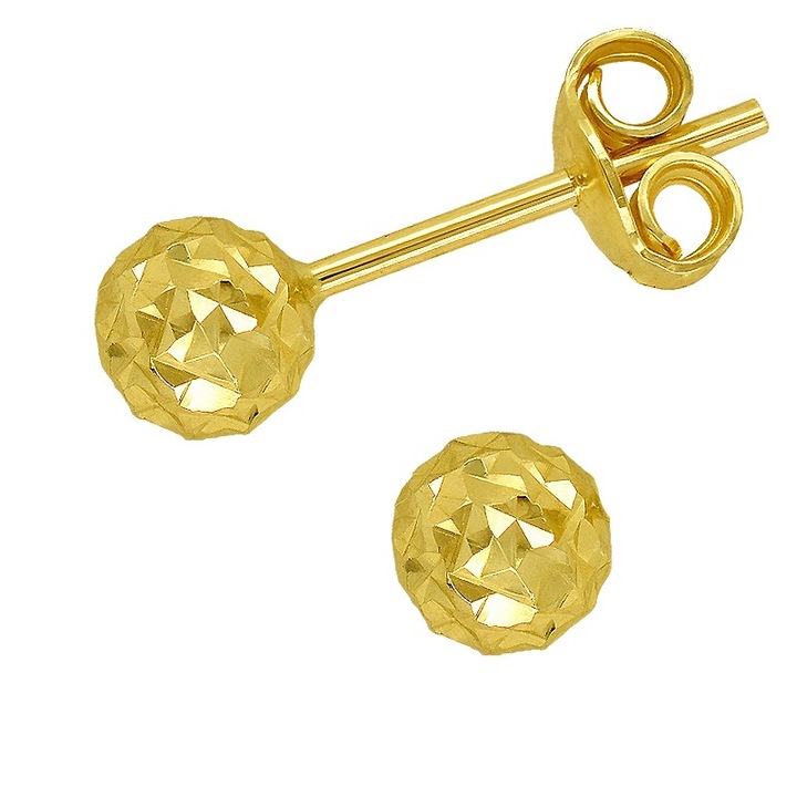 Cercei din aur 585, KingGold, elegant, cu prindere pe stift, 5mm