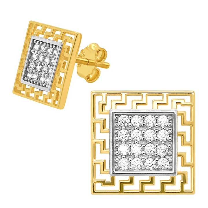 Arany fülbevaló, KingGold, négyzet alakú modell, 14K arany, tűs rögzítés, 10x10mm