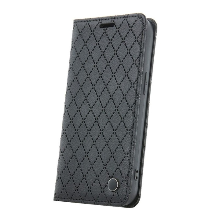 Husa tip carte, Carouri, Eleganta, compatibila cu Samsung Galaxy A16, G-Tech Flip Book, inchidere magnetica, buzunar card, premium stand, Negru