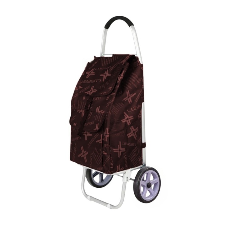 Carucior cumparaturi pliabil cu 2 roti rezistente si sac textil, detasabil cu 2 buzunare laterale, Naimeed D6872, capacitate 49L, 100x45x34cm, Maro