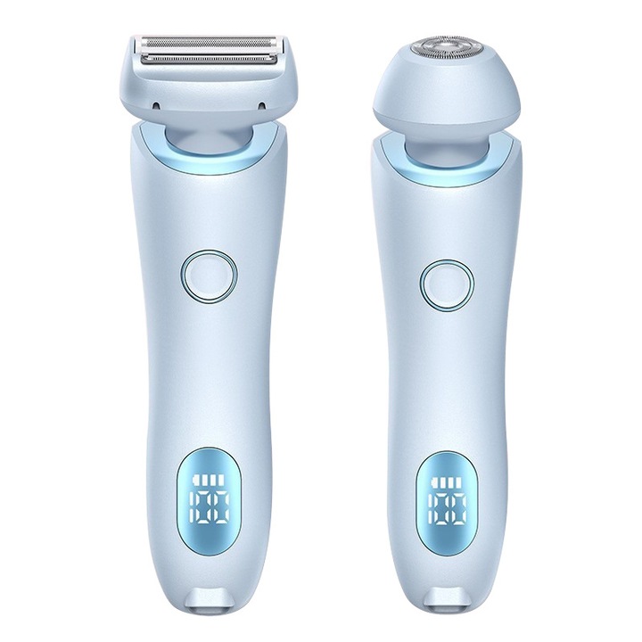 Epilator electric pentru femei, 2 in 1, cu capete interschimbabile, sistem de folie flotant 3D, impermeabil IPX7, utilizare umeda si uscata, albastru