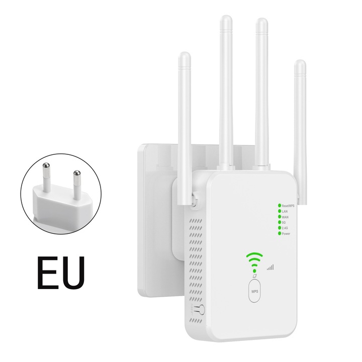 Urlant wi-fi wlan jelerősítő átjátszó, 2, 4/5ghz wi-fi, lan/wan ethernet port, wps, 1200mbps, 4 antenna, 10, fehér