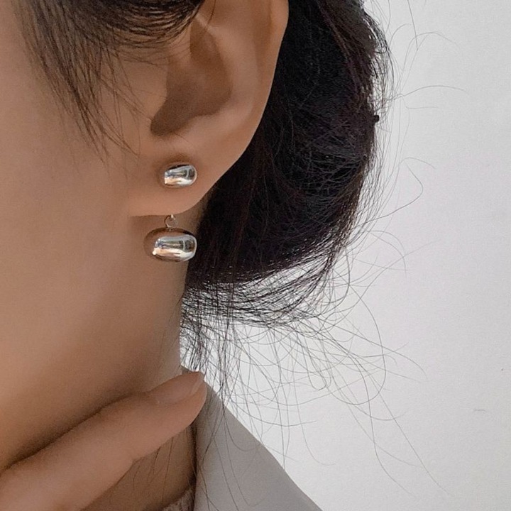 Cercei dama, HUGE TOMATO, Forma de fasole, Ac de Argint S925, argintii, 16x10mm