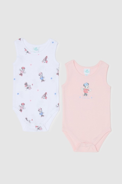 OVS, Set de body-uri din bumbac cu imprimeu Minnie Mouse - 2 Piese, Alb/Piersica