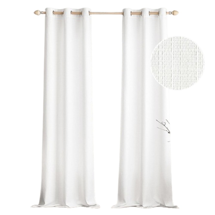 Set 2 perdele MIULEE, aspect texturat in, semitransparente, cu inele, 140 x 245 cm, alb