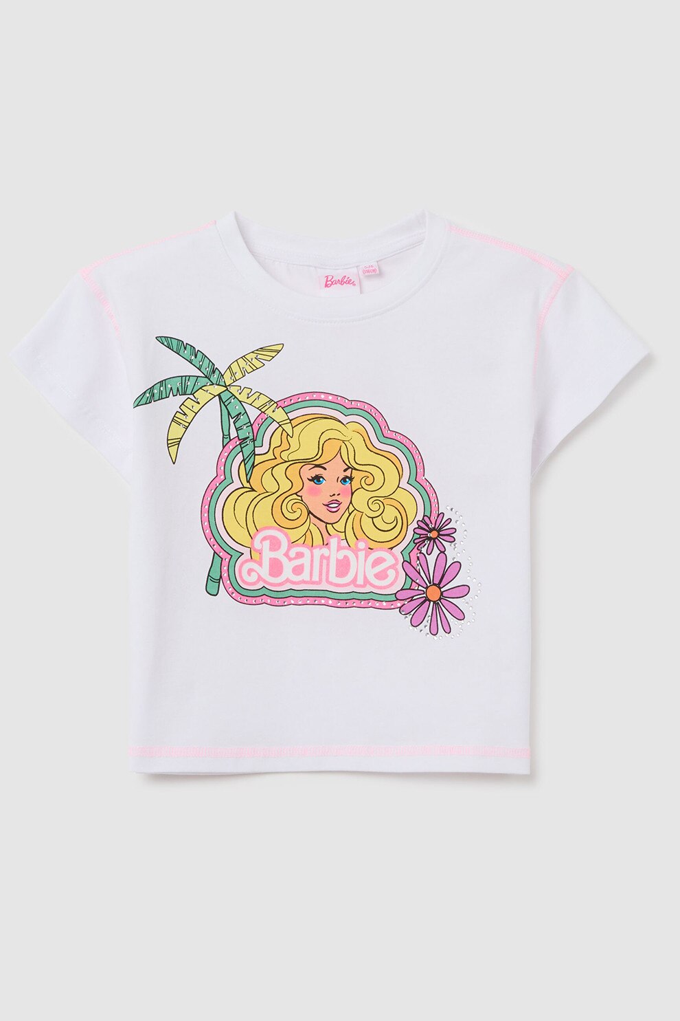 OVS, Tricou cu imprimeu Barbie, Alb, Galben, Roz, 140 CM