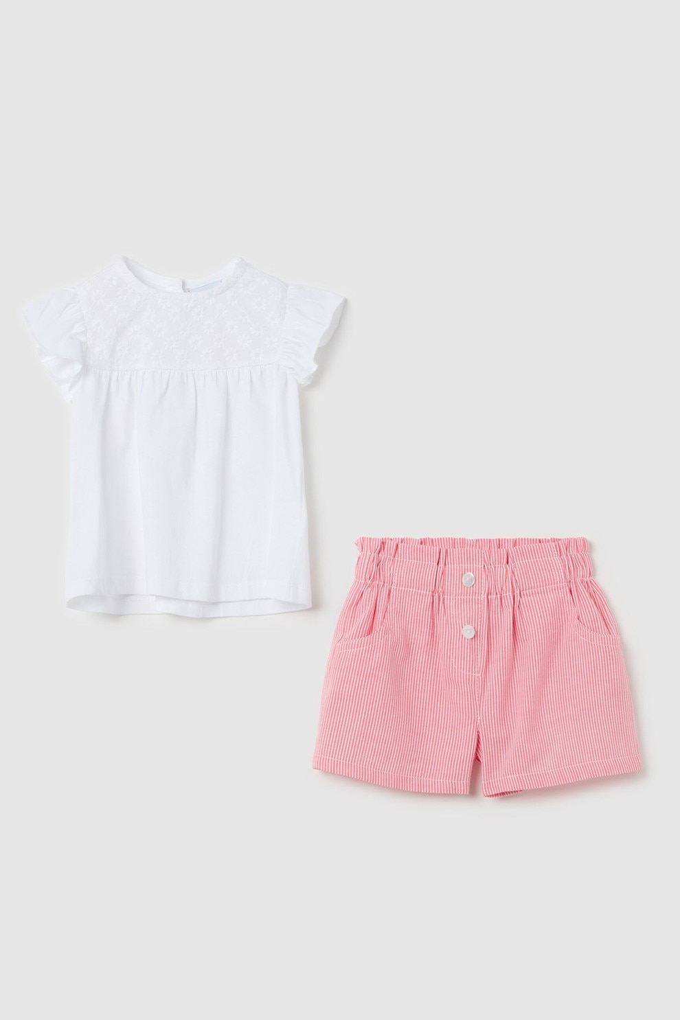 OVS, Set de pantaloni scurti si top din bumbac, Alb, Coral, 92 CM