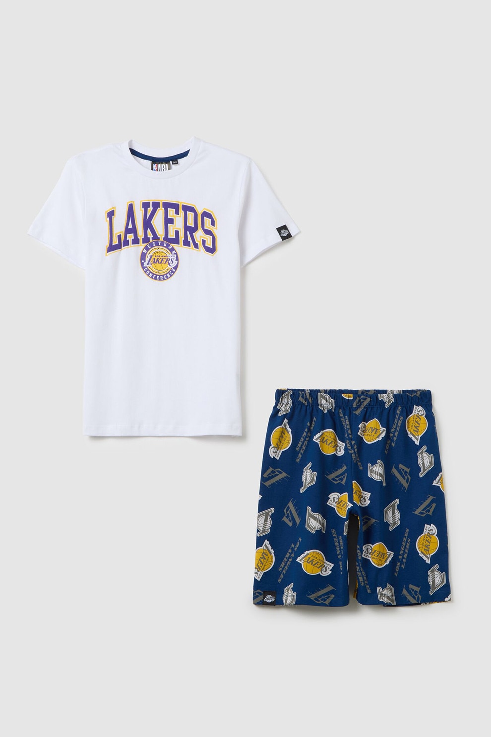 OVS, Pijama din bumbac Los Angeles Lakers, Alb, Albastru inchis, Maro Ocru, 146 CM