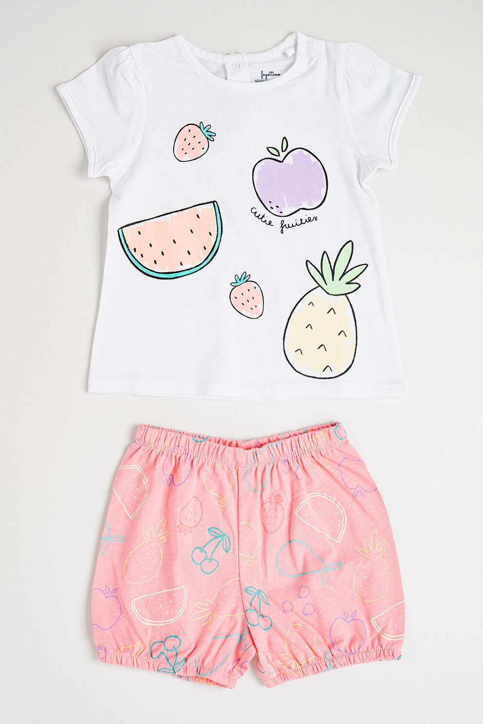OVS, Pijama scurta cu imprimeu, Alb, Roz, 74 CM