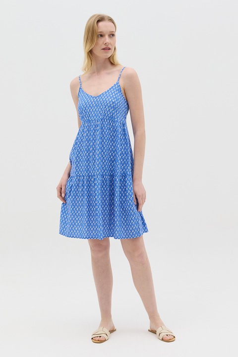 OVS, V-nyakú bővülő ruha, Fehér/Kék