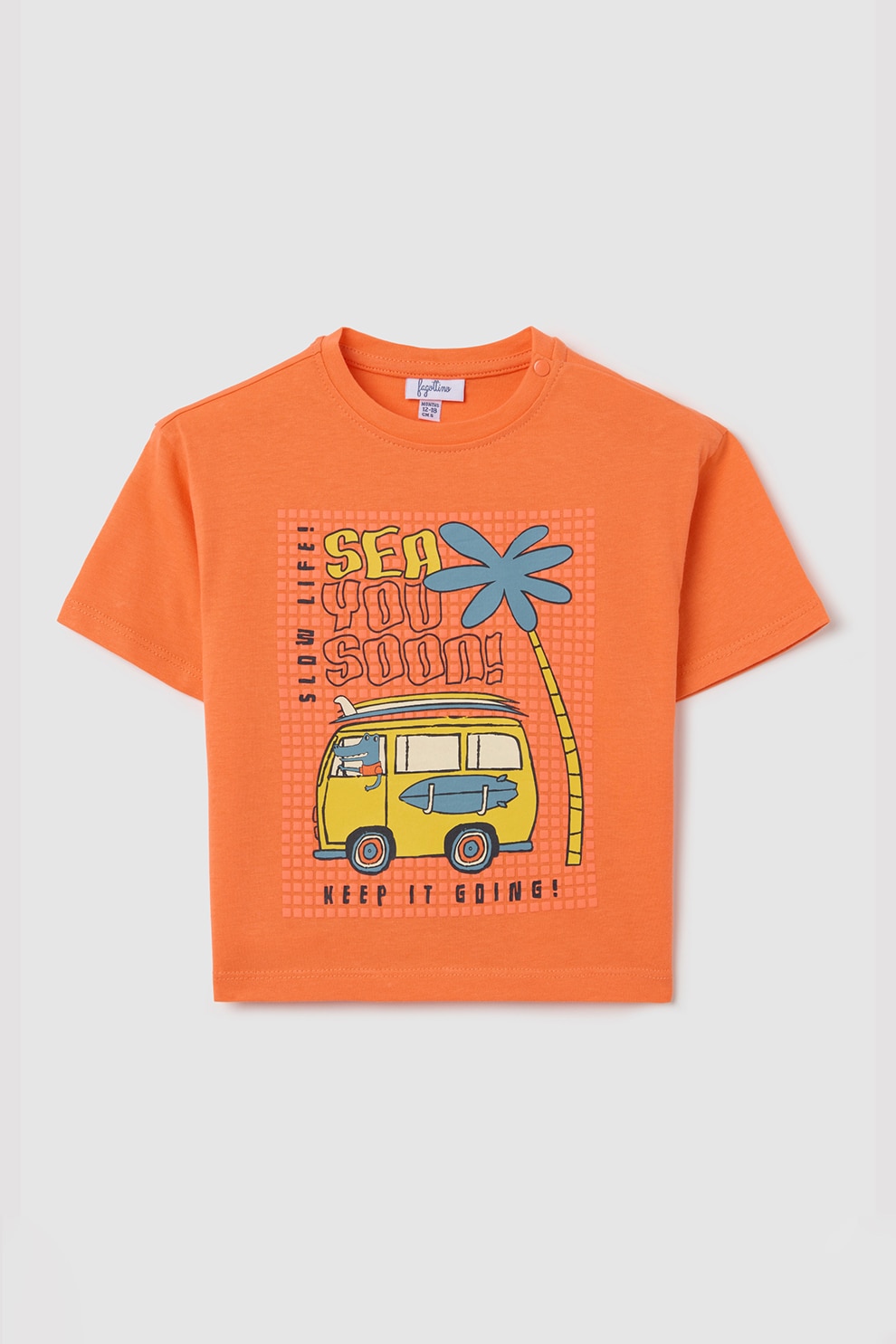 OVS, Tricou cu imprimeu si decolteu la baza gatului, Galben, Portocaliu mandarina, Albastru, 92 CM