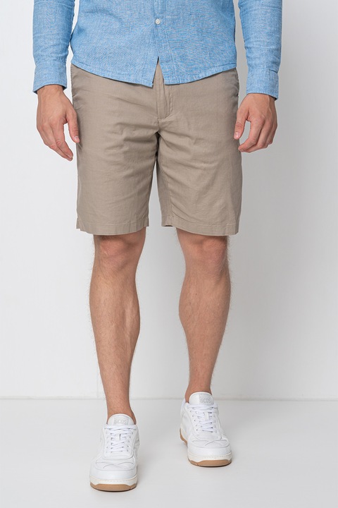 OVS, Pantaloni scurti chino din bumbac si in, Maro deschis