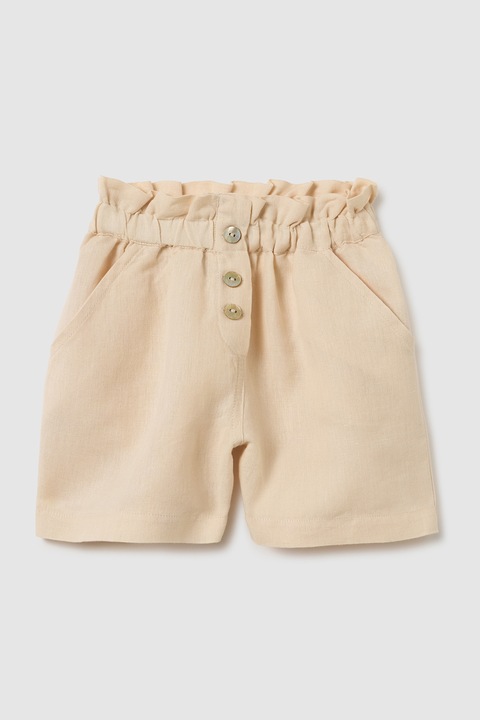 OVS, Pantaloni scurti din amestec de in cu talie inalta, Bej