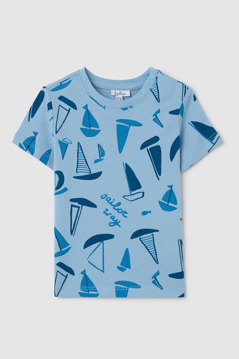 OVS, Tricou cu decolteu la baza gatului si imprimeu, Albastru inchis, 92 CM