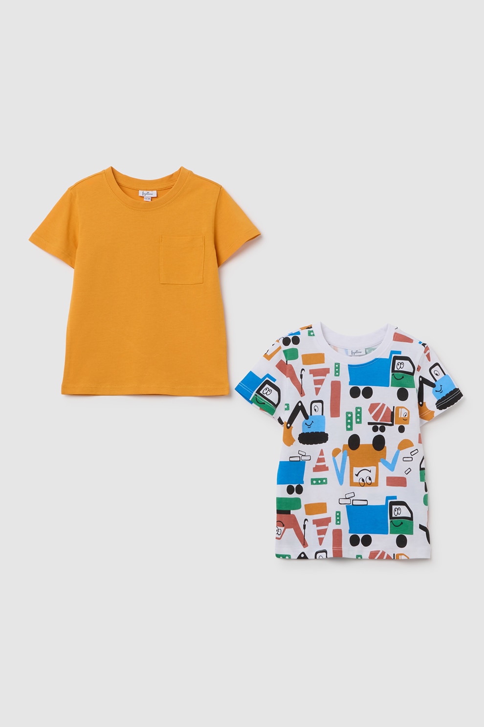 OVS, Set de tricouri cu decolteu rotund - 2 Piese, Alb, Portocaliu mandarina, Albastru, 74 CM