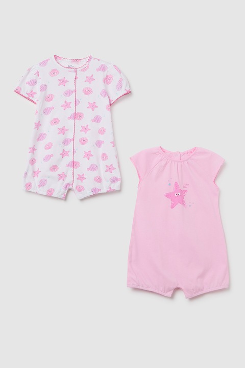 OVS, Set de body-uri cu imprimeu cu stele-de-mare - 2 piese, Roz deschis/Alb murdar