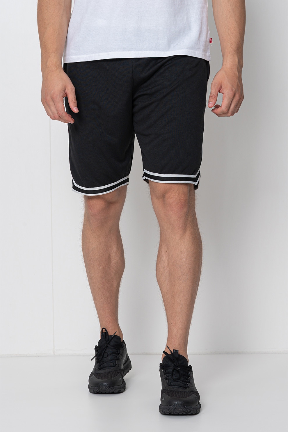 OVS, Pantaloni scurti relaxed fit, Alb fildes, Negru, L