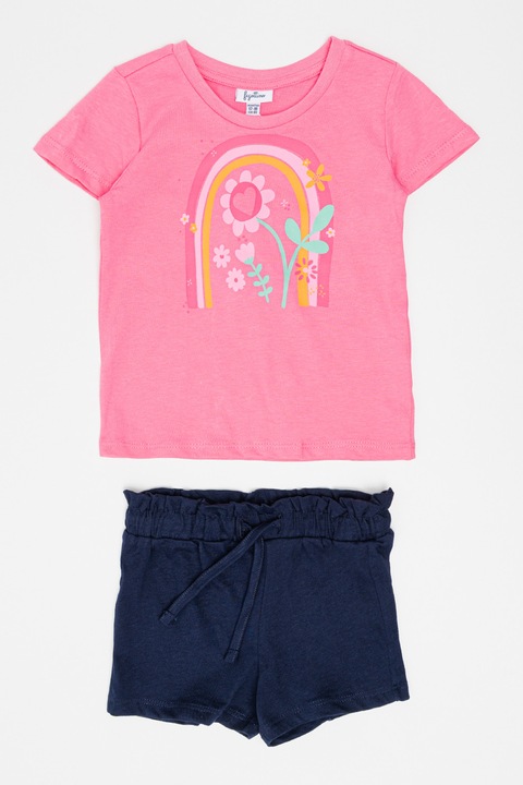 OVS, Set de tricou de bumbac si pantaloni scurti - 2 piese, Roz deschis/Bleumarin