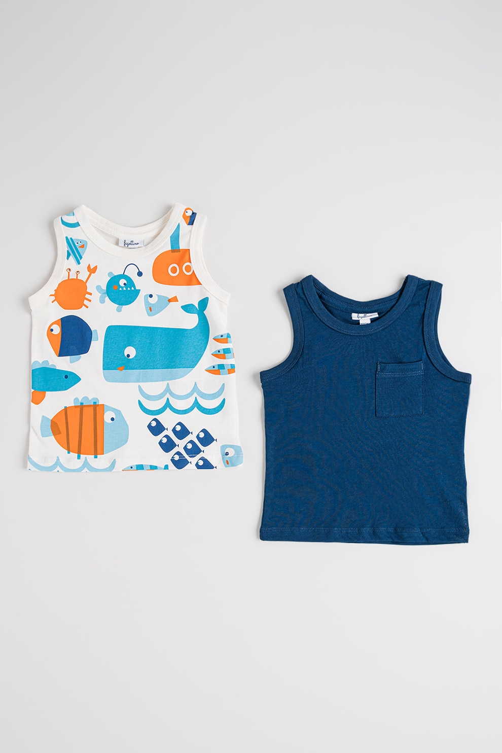 OVS, Set de top-uri - 2 piese, Alb, Portocaliu mandarina, Albastru, 74 CM