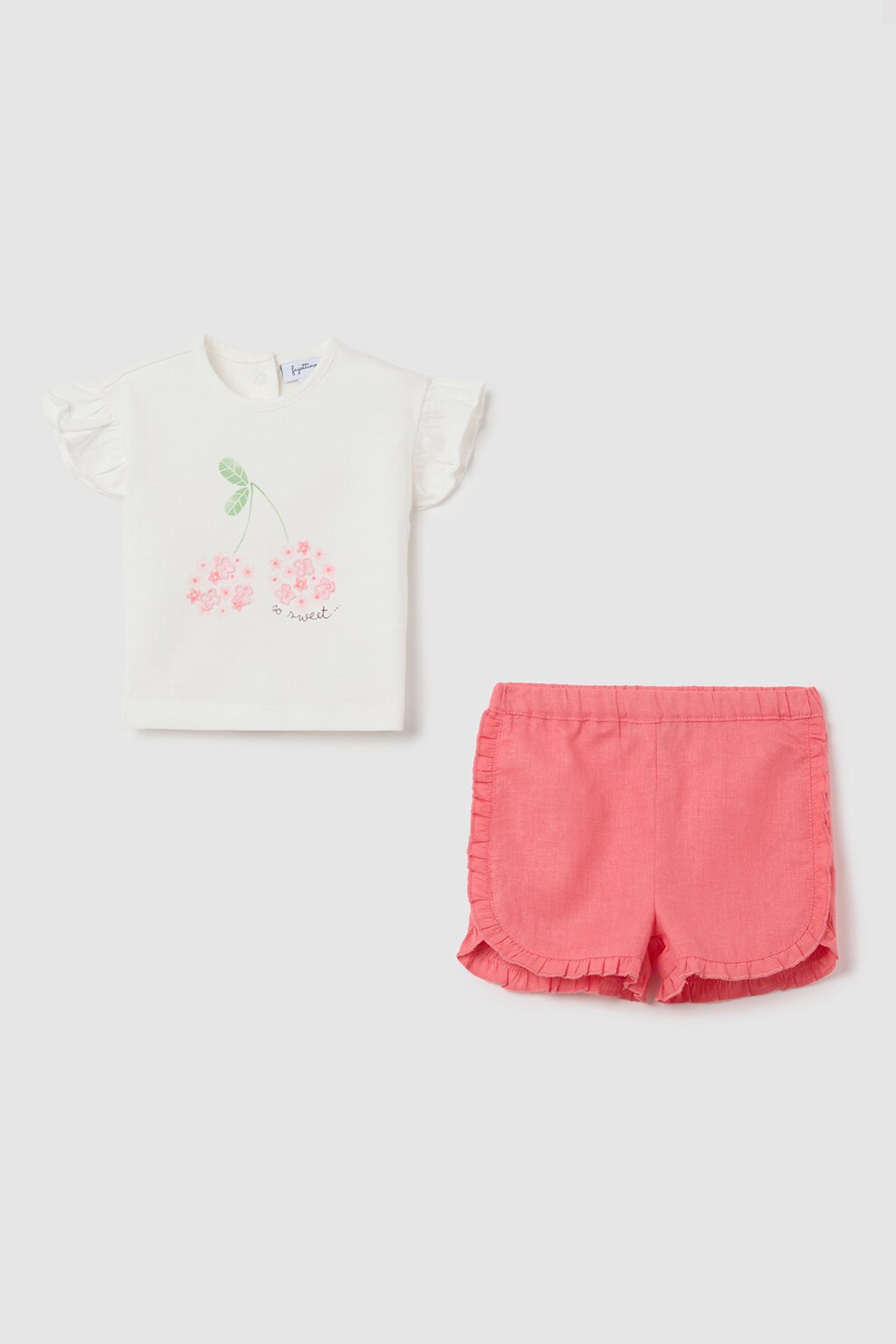 OVS, Set de pantaloni scurti si tricou din amestec de in - 2 piese, Roz deschis, Alb murdar, 62 CM