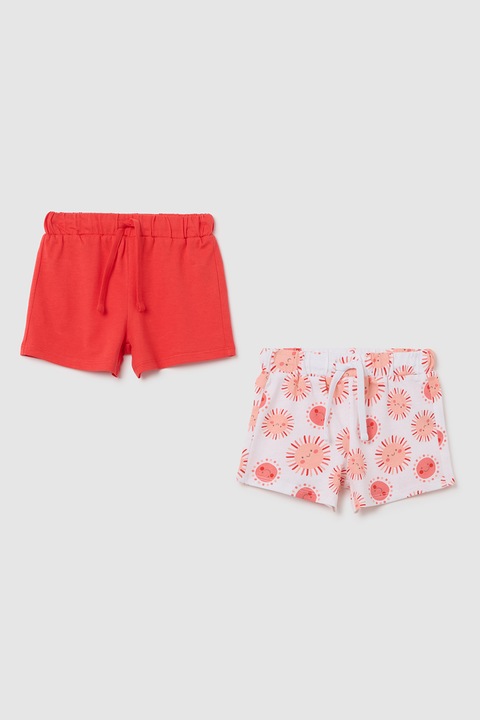 OVS, Set de pantaloni scurti cu snur de ajustare in talie - 2 perechi, Rosu/Alb