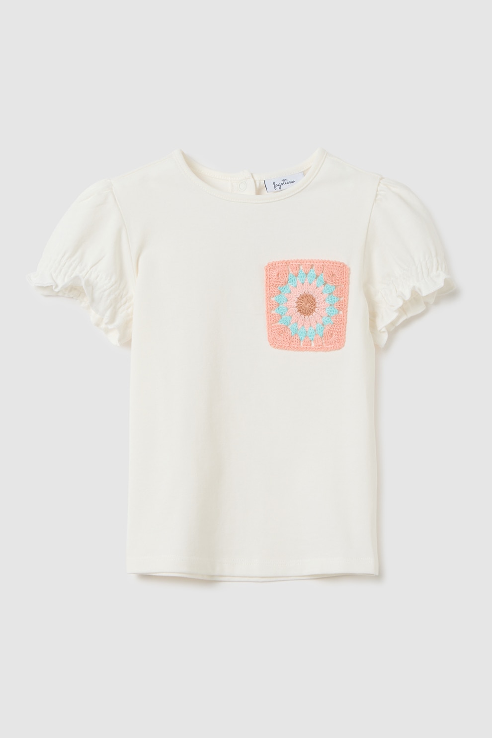 OVS, Tricou cu aplicatie crosetata, Alb murdar, 86 CM