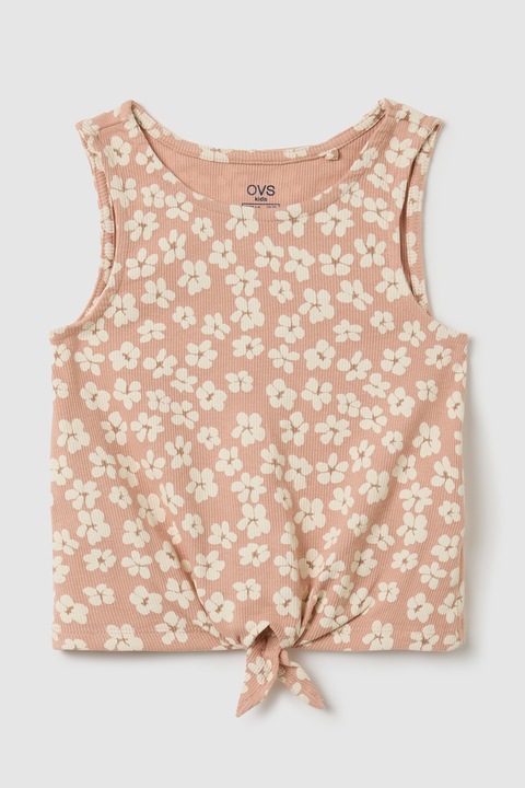 OVS, Virágmintás bordázott top, Fehér/Púderrózsaszín