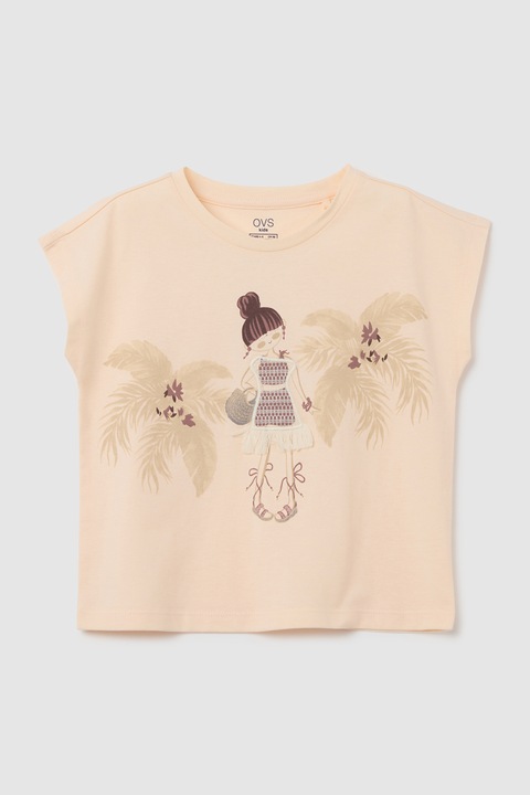 OVS, Mintás pamutpóló hímzett részlettel, Lazacszín