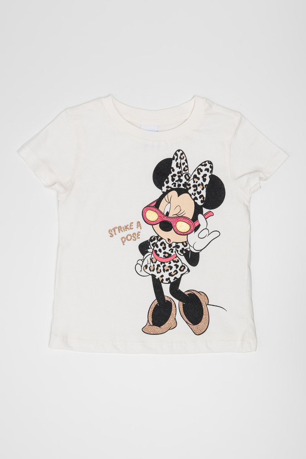OVS, Tricou cu decolteu la baza gatului Minnie Mouse, Alb fildes, Negru, 134 CM