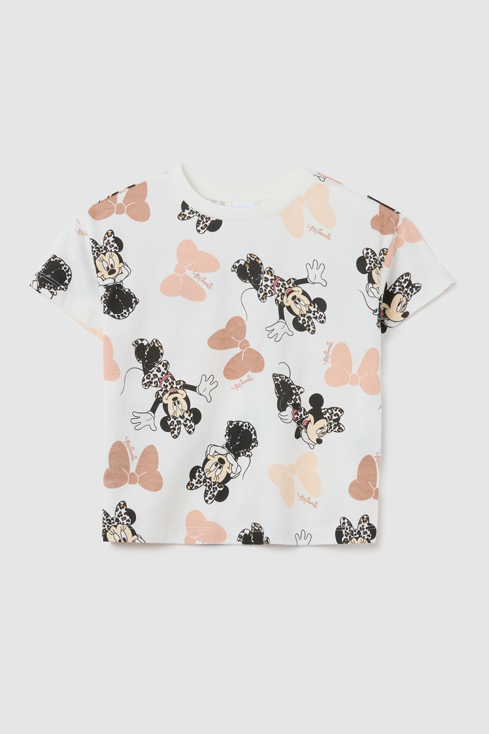 OVS, Tricou cu model cu Minnie Mouse, Alb, Negru, Piersica, 110 CM