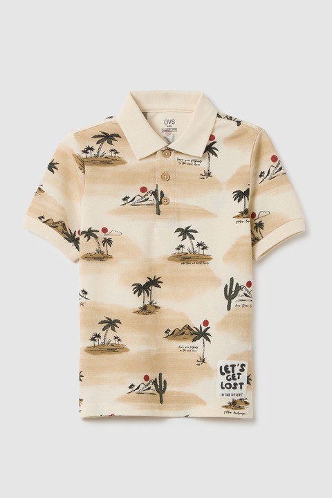 OVS, Galléros póló mintával, Tópbarna/Krémszín