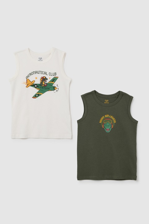 OVS, Mintás pamuttrikó szett - 2 db, Törtfehér/Spárgazöld